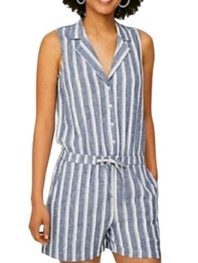 NWT Loft Blue and White Striped Sleeveless Linen Romper